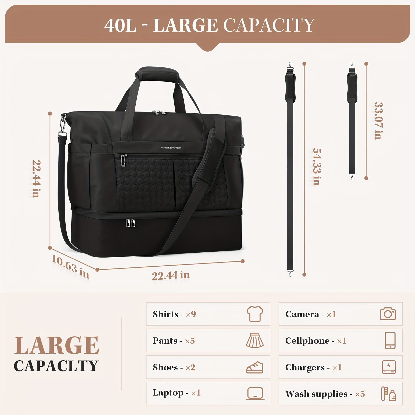 Luxury Large Capacity Duffle Bag, Women'S Gym Bag, 10.57gal Travel Luggage with Shoe Compartment And Wet Pocket, Waterproof Weekend Bag, Sports Tote for Swimming And Yoga.